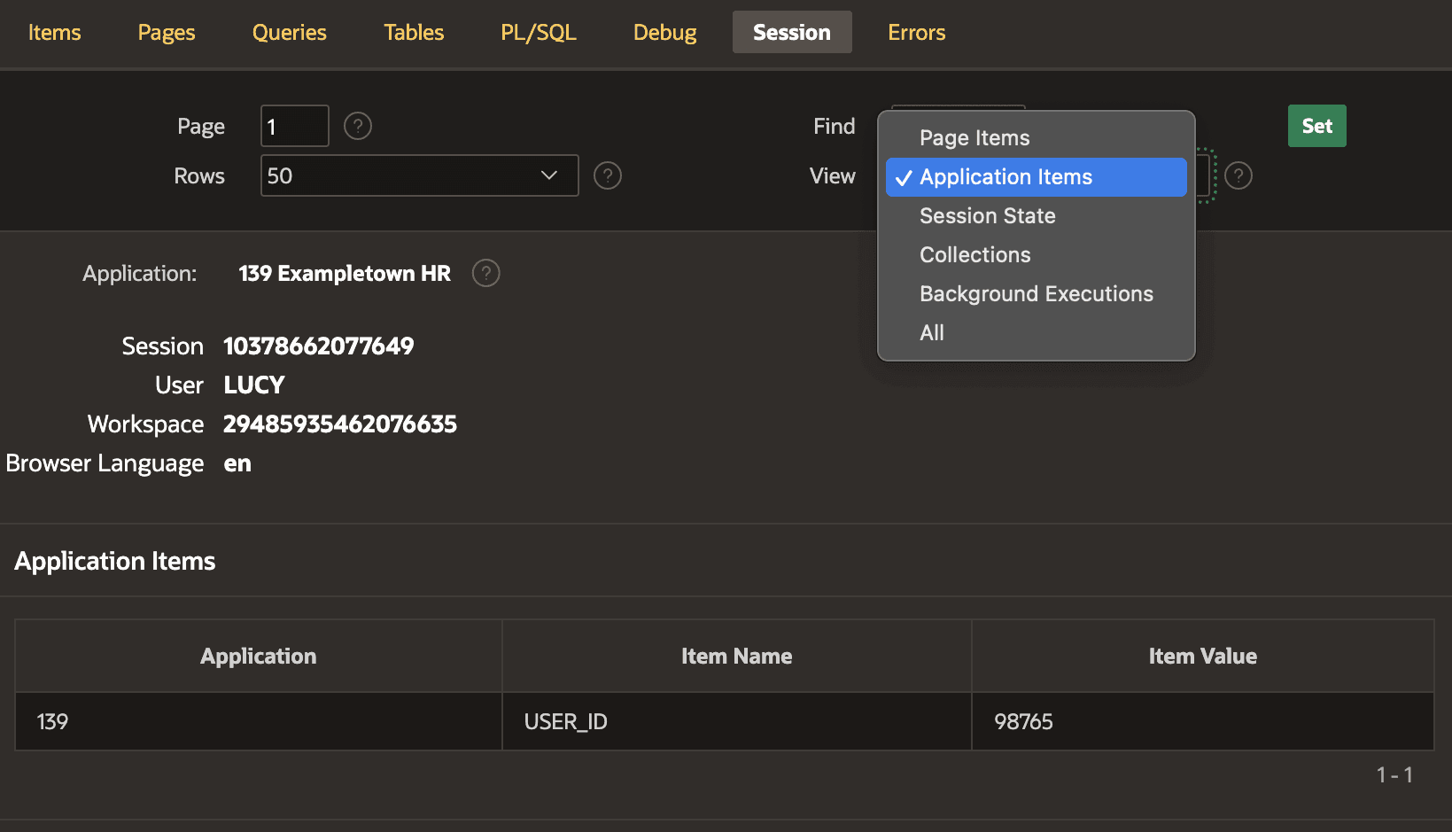 Browsing Application Items and Other Kinds of Session State