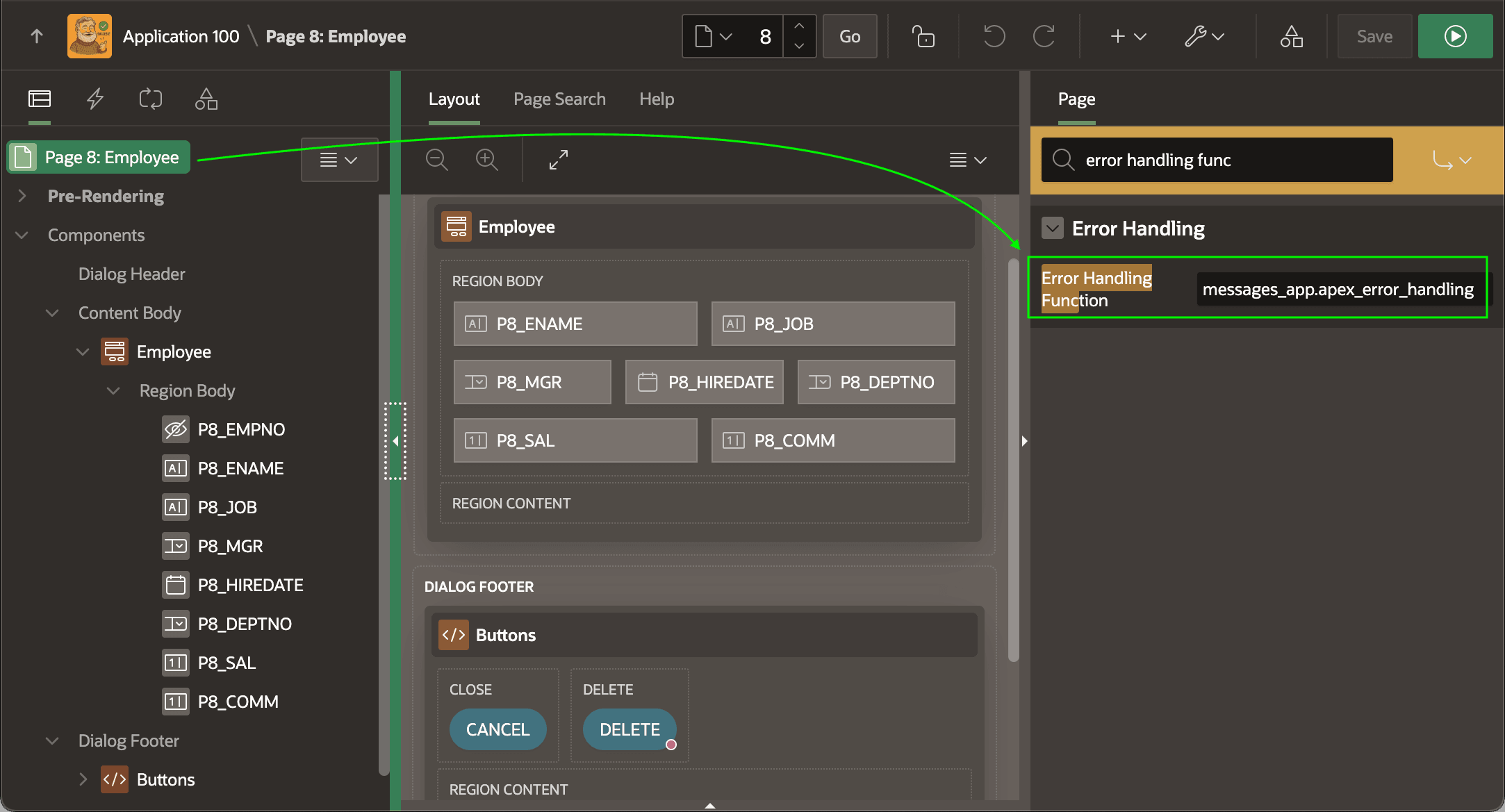 Configuring a Page's Error Handling Function