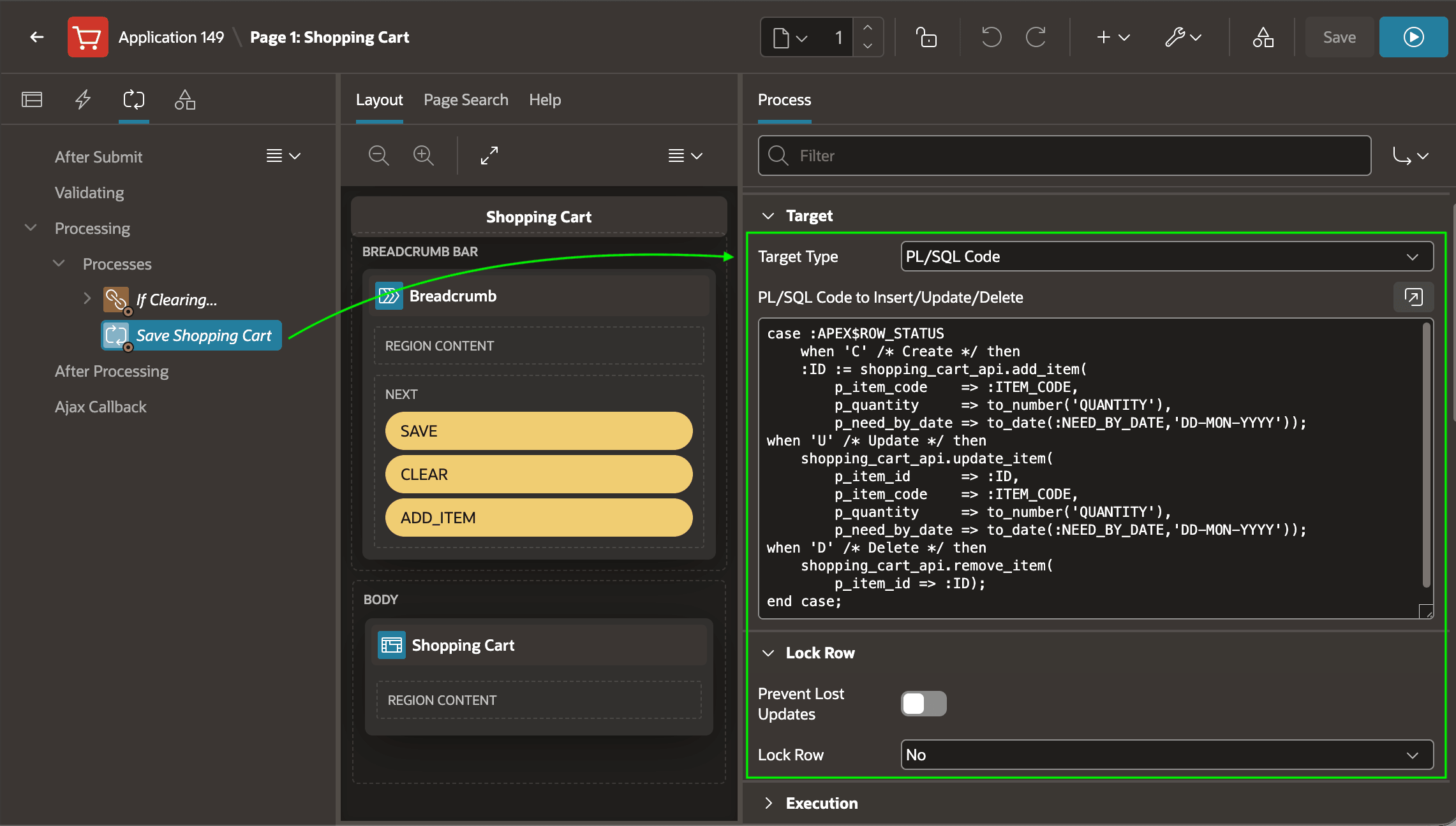 Configuring Custom Grid PL/SQL to Save Cart Data to Collection