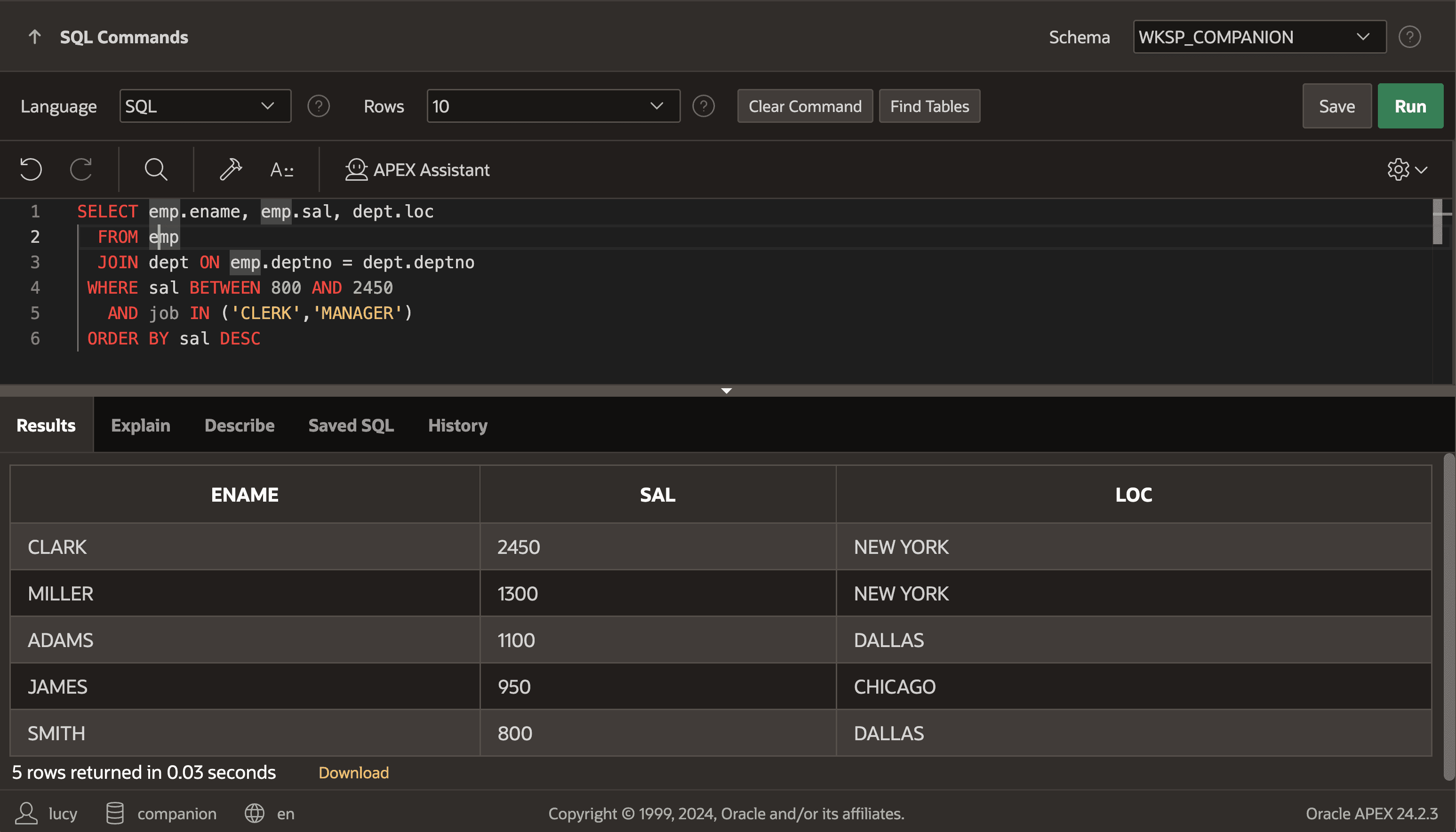 Experimenting with SQL in **SQL Commands**