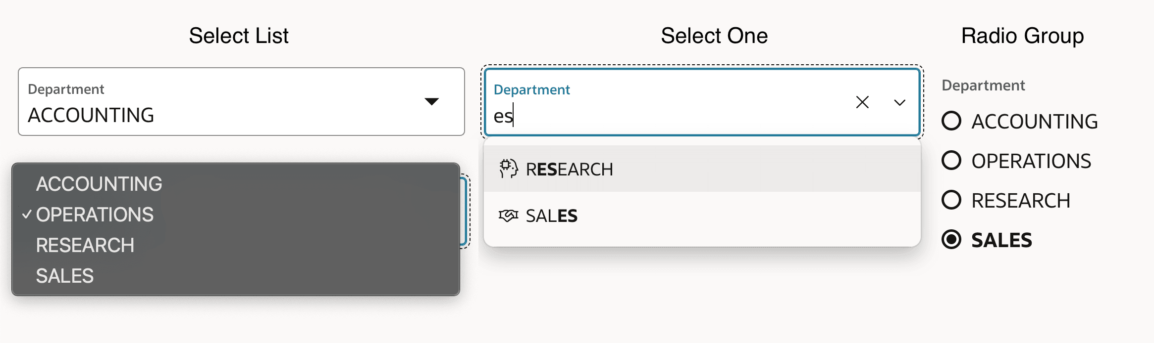 Single Selection List Items