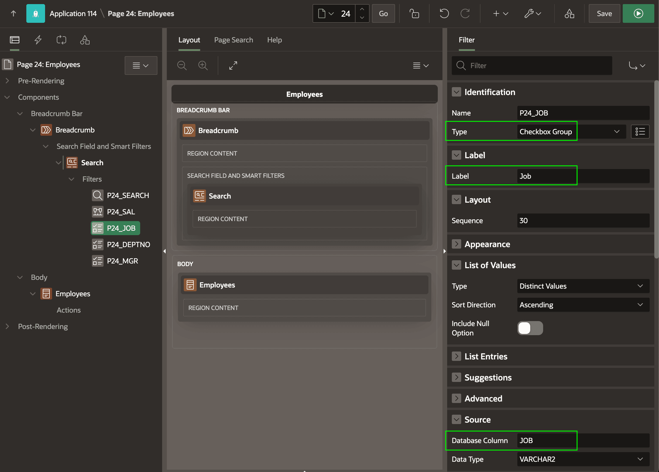 Defining Multiple Filters in Page Designer