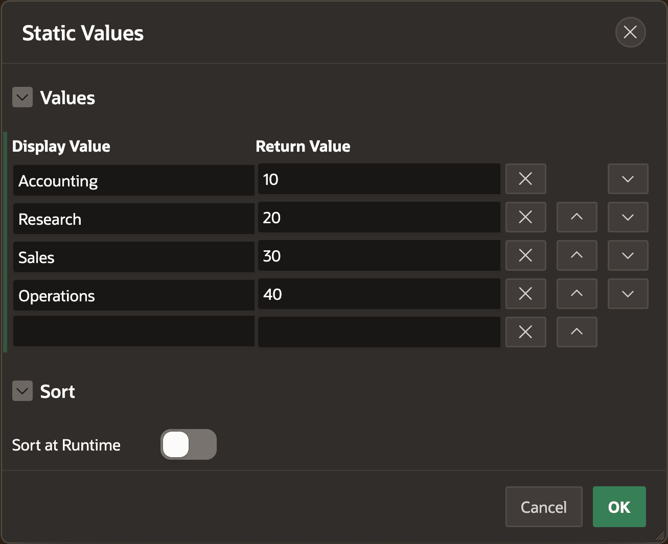 Defining a List of Values with Static Values Defining a List of Values with Static Values