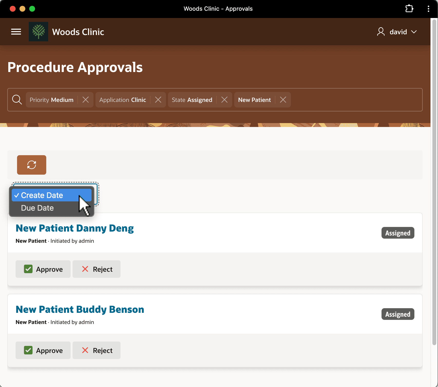 Unified Task List Showing Patient Onboarding Approval Tasks for DAVID Unified Task List Showing Patient Onboarding Approval Tasks for DAVID
