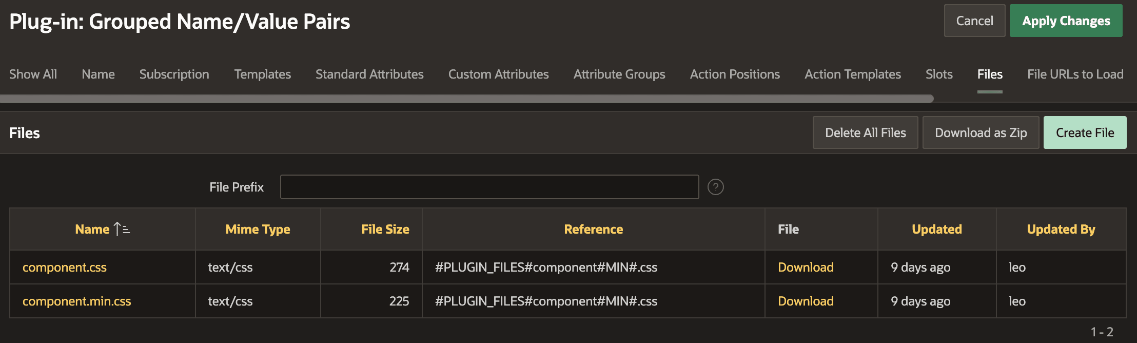 Files List for a Template Component Files List for a Template Component