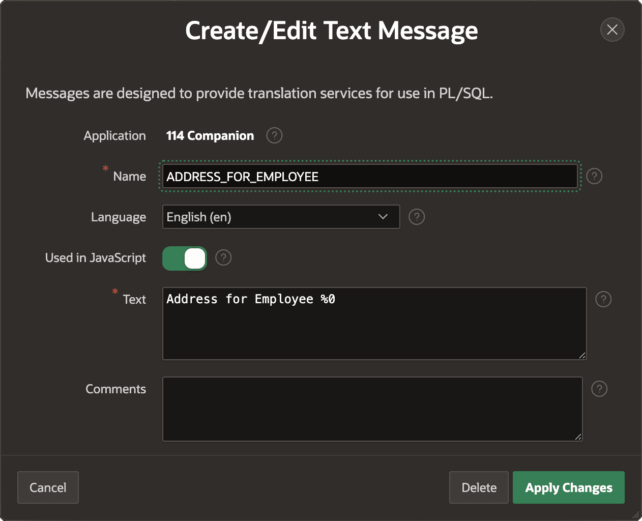 Configuring a Translatable Text Message for Use in JavaScript