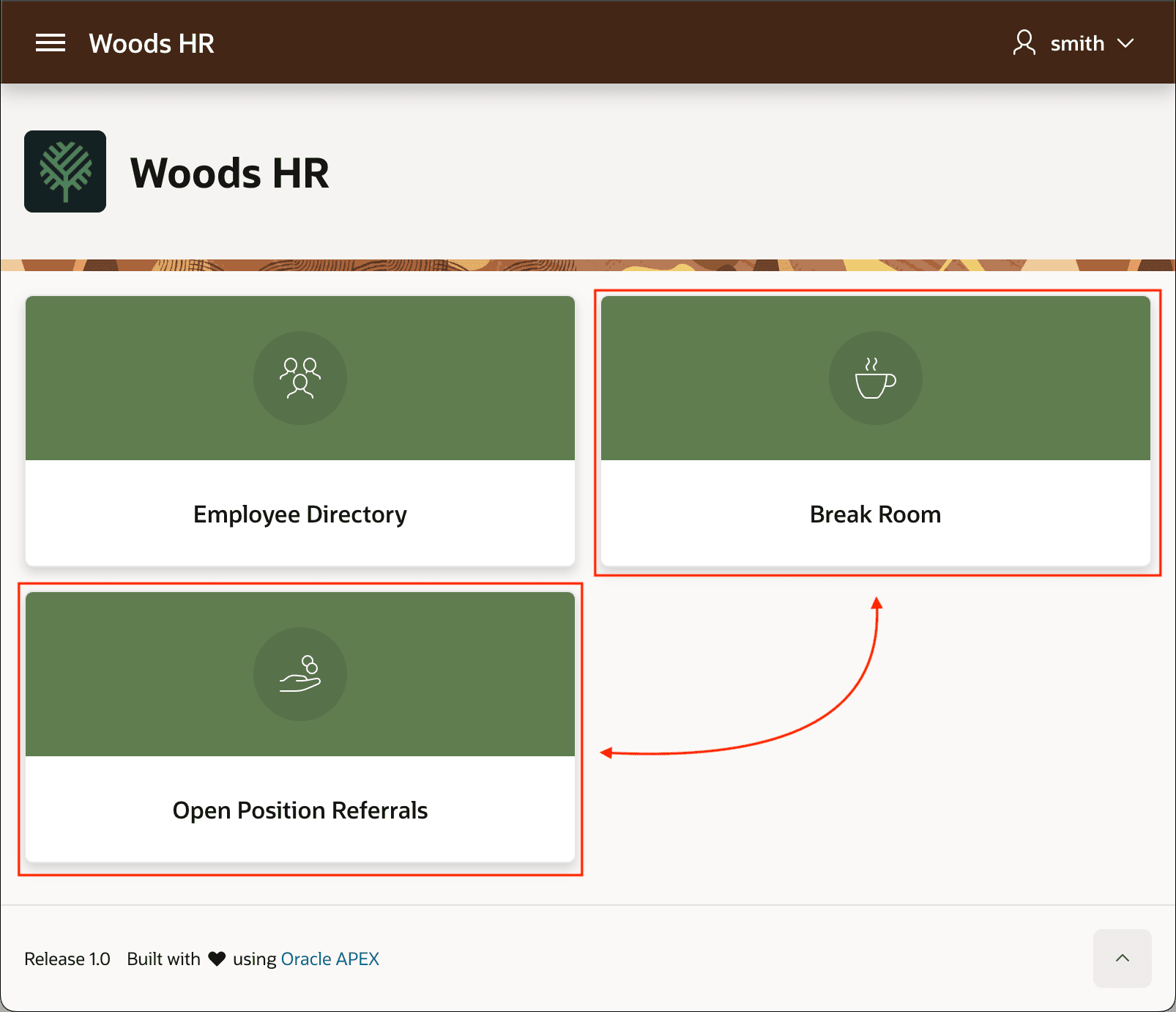 Break Room and Open Positions Referrals Pages in Woods HR App Break Room and Open Positions Referrals Pages in Woods HR App