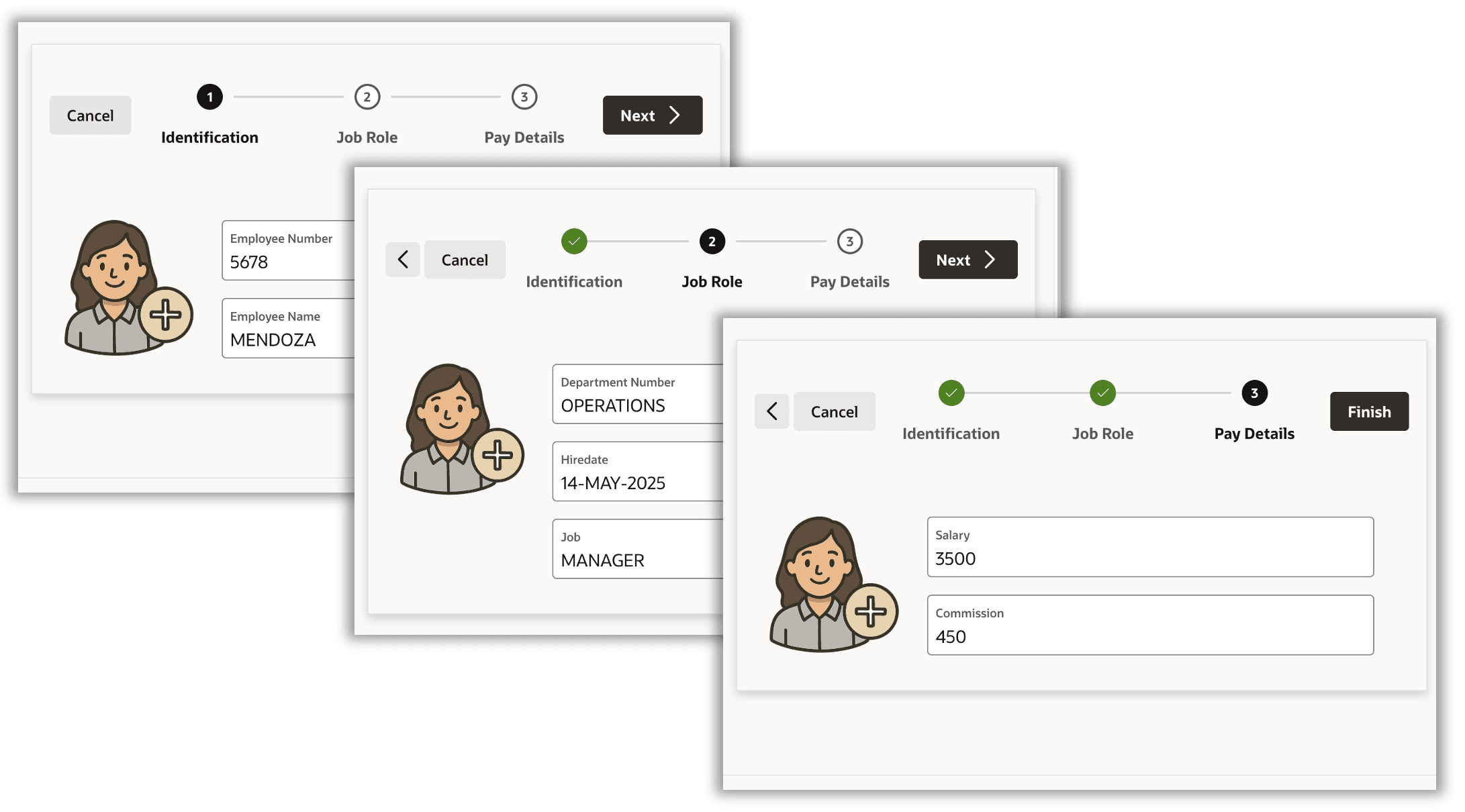 Three Step Wizard for Onboarding an Employee Three Step Wizard for Onboarding an Employee