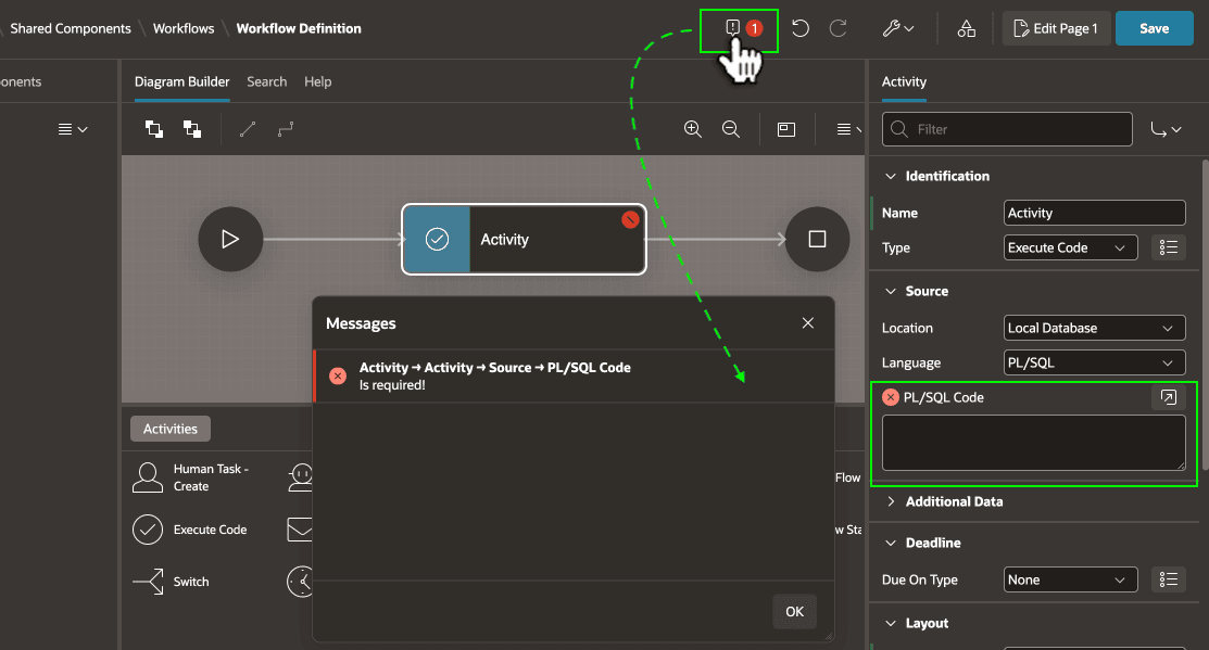 Clicking Error Indicator to Review Pending Issues