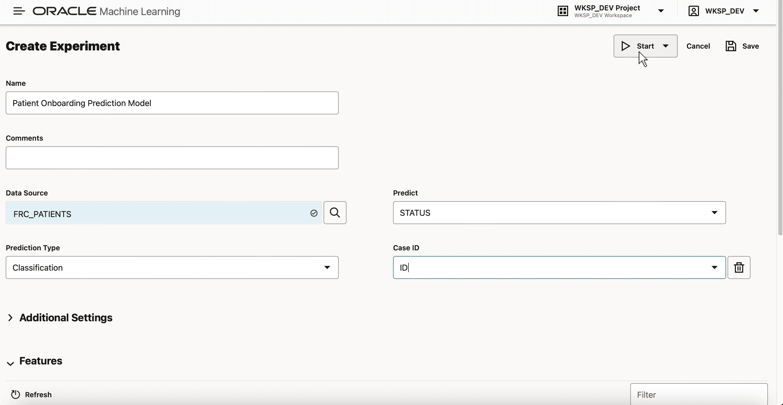 Configuring an Oracle Machine Learning AutoML Experiment