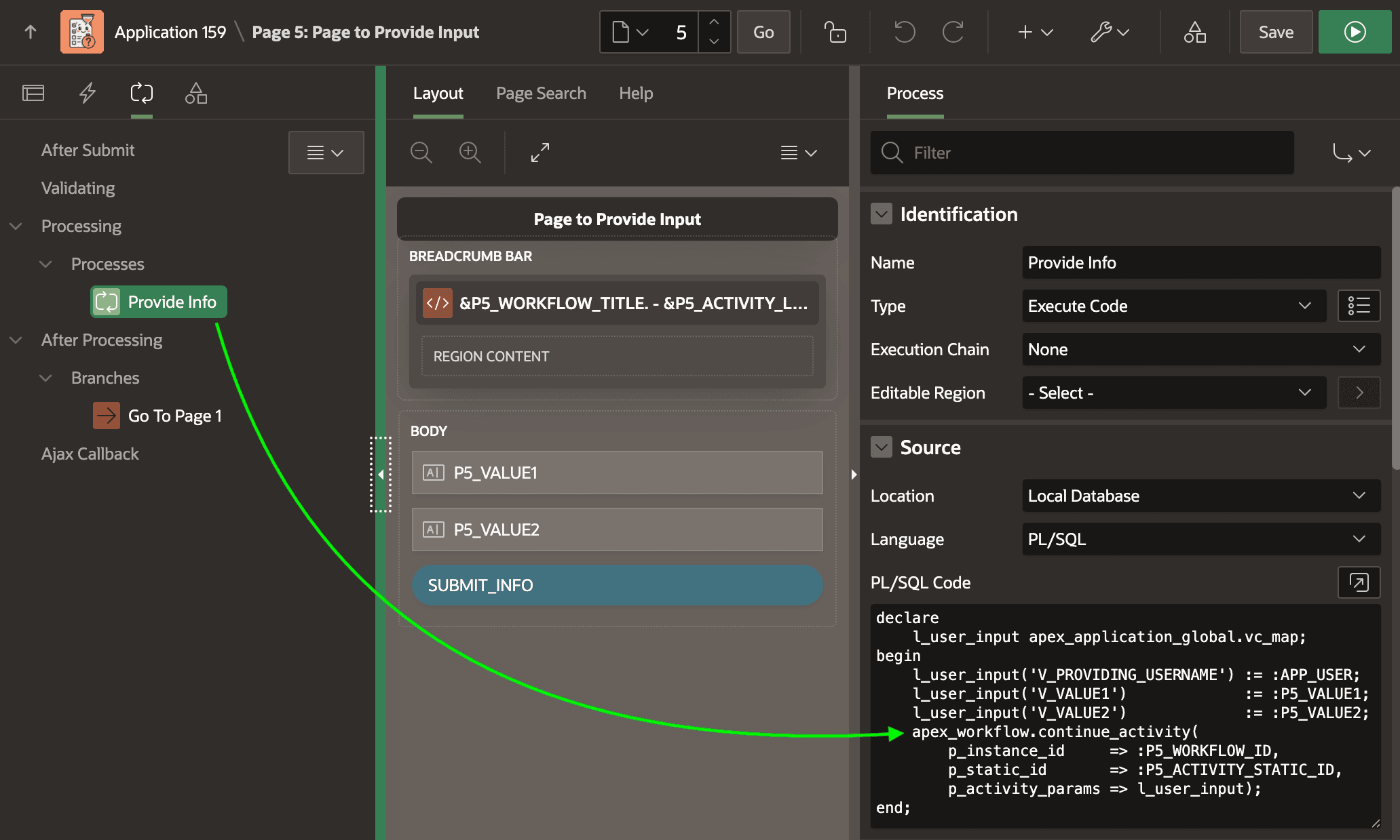 Page Process Calls CONTINUE_ACTIVITY, Passing Data in Parameter Map Page Process Calls CONTINUE_ACTIVITY, Passing Data in Parameter Map