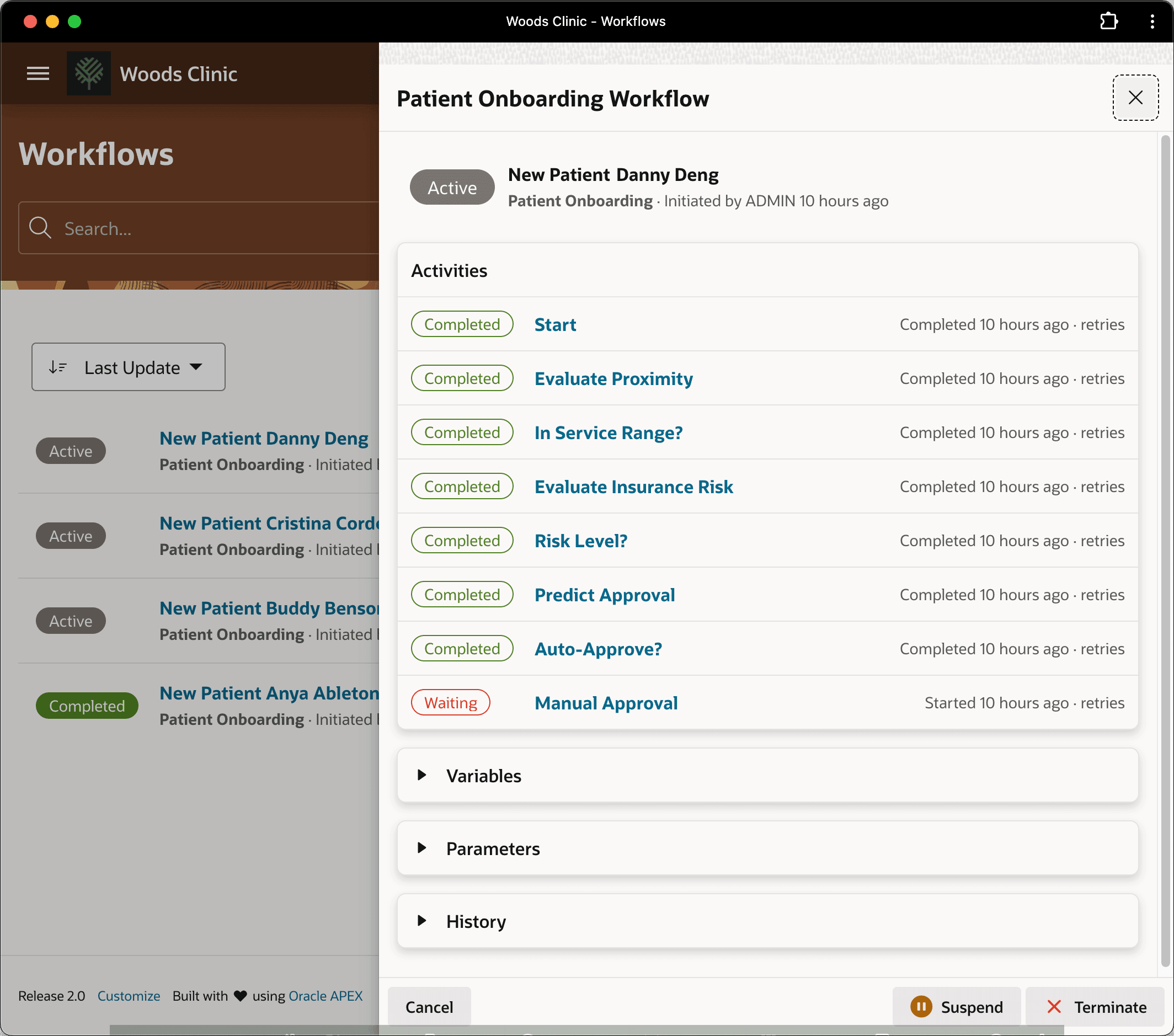 Workflow Detail Page Displays Status of Selected Instance