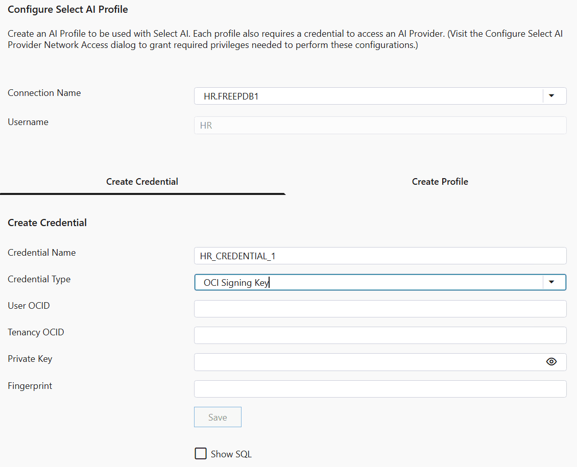 Screenshot of Configure Select AI Profile Dialog Credential