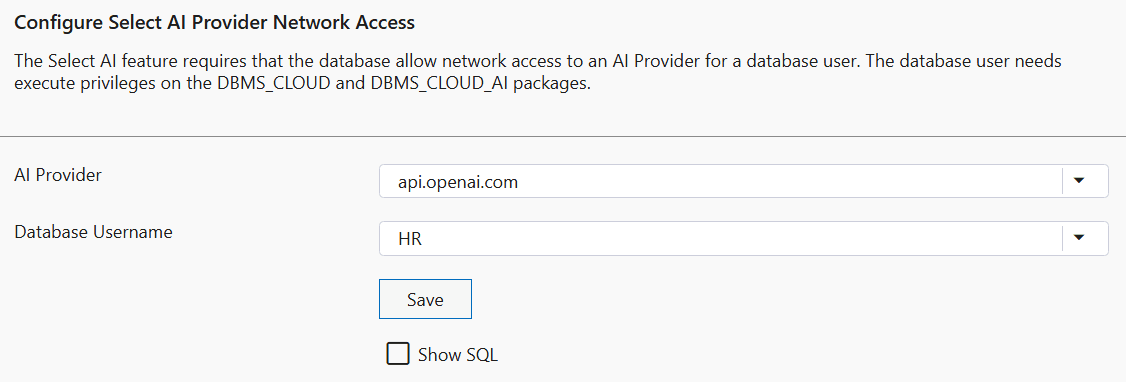 Screenshot of Configure Select AI Provider Network Access Dialog