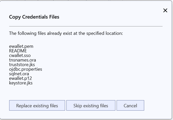 Screenshot of Copy Credentials Files Dialog