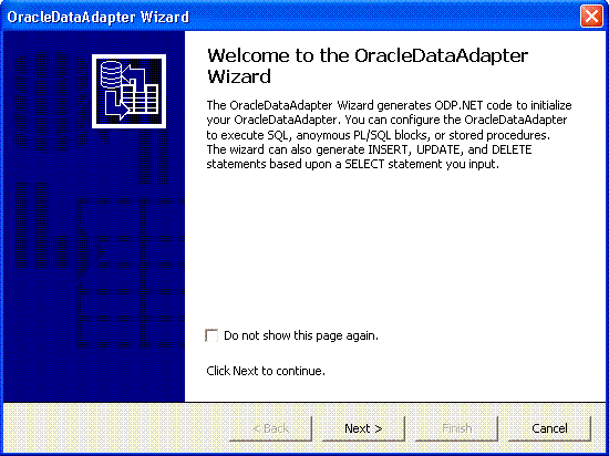 Description of oracledataadapter1_wizard.gif follows