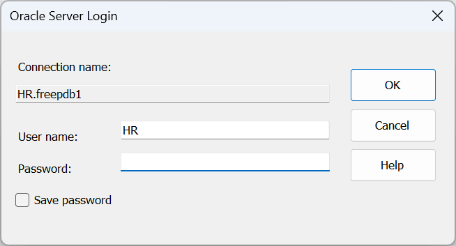 Screenshot of Oracle Server Login Dialog