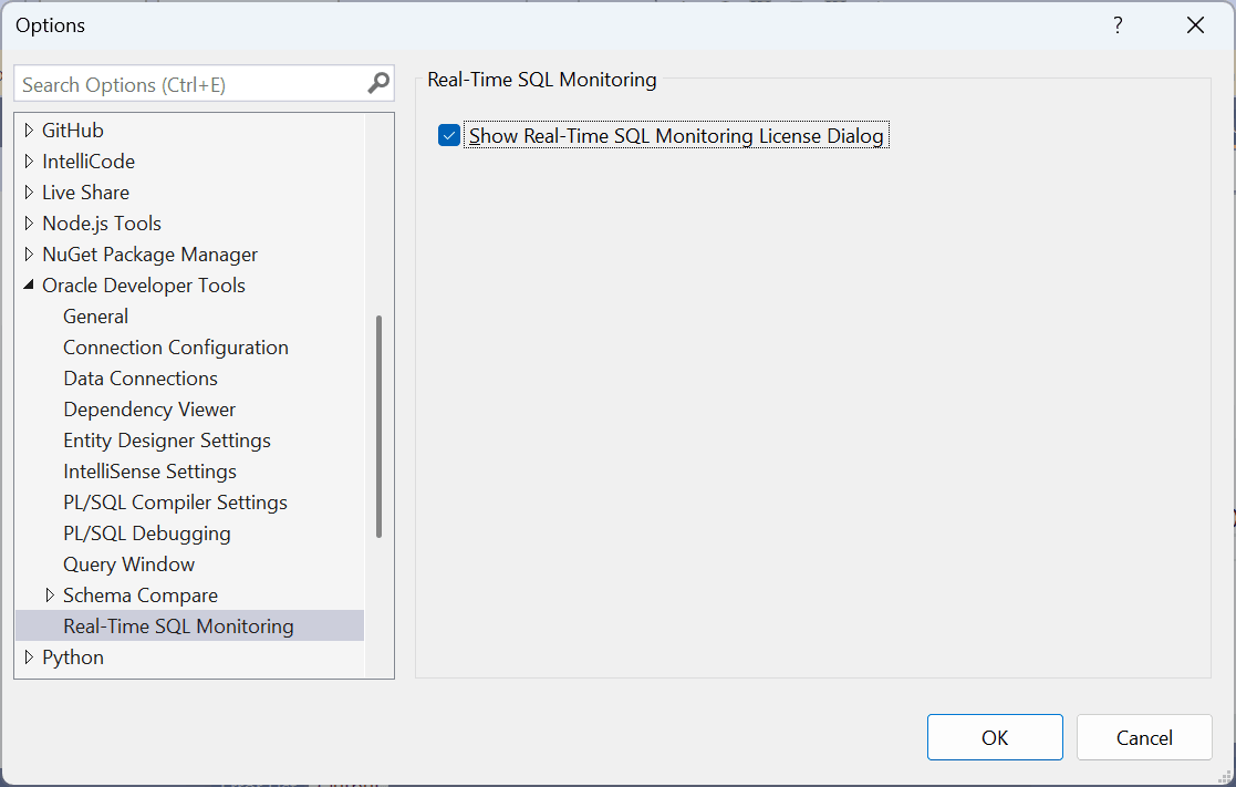 Screenshot of Real-Time SQL Monitoring Options Page
