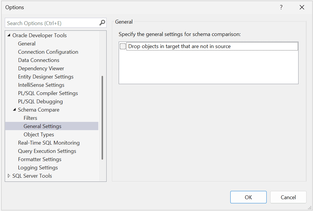 Screentshot of Schema Compare General Settings