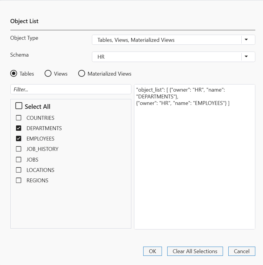 Screenshot of Select AI Object List Dialog
