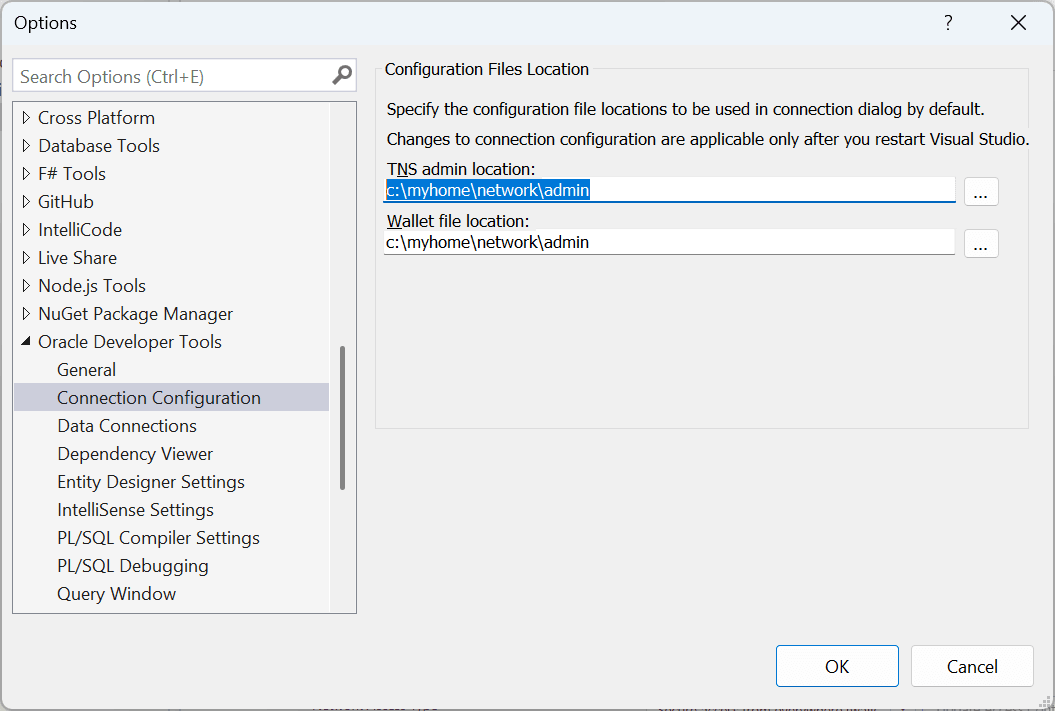 Screenshot of Using the Connection Configuration Options Page