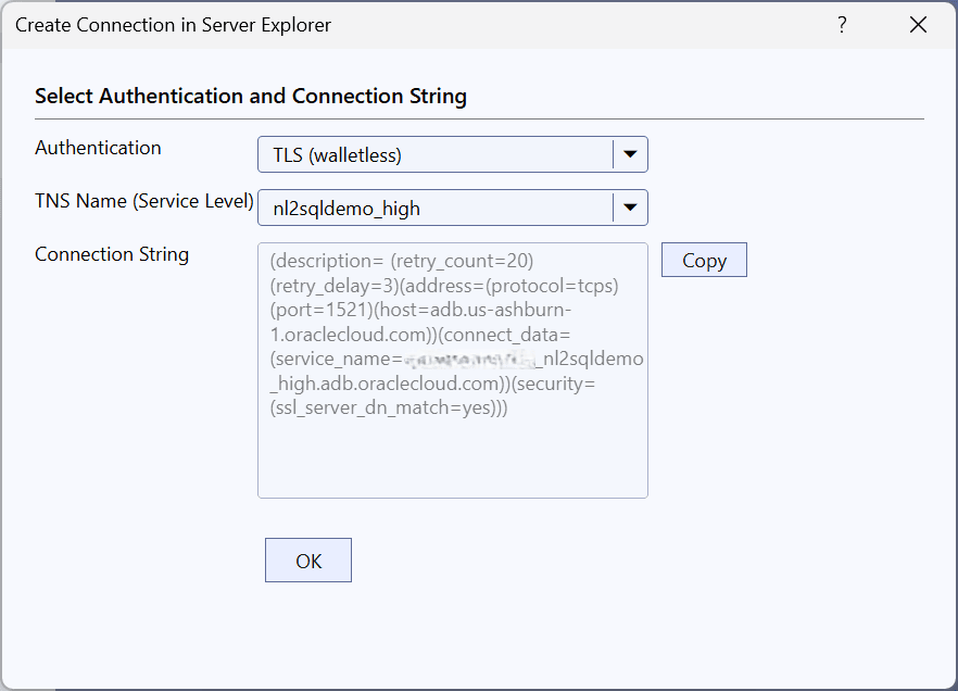Screenshot of Get Connection Strings Dialog Screenshot of Get Connection Strings Dialog