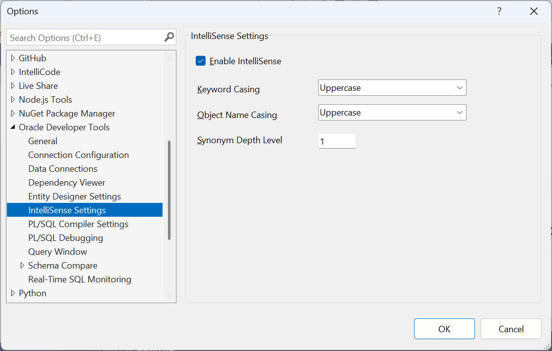 Screenshot of IntelliSense Settings Options Page Screenshot of IntelliSense Settings Options Page