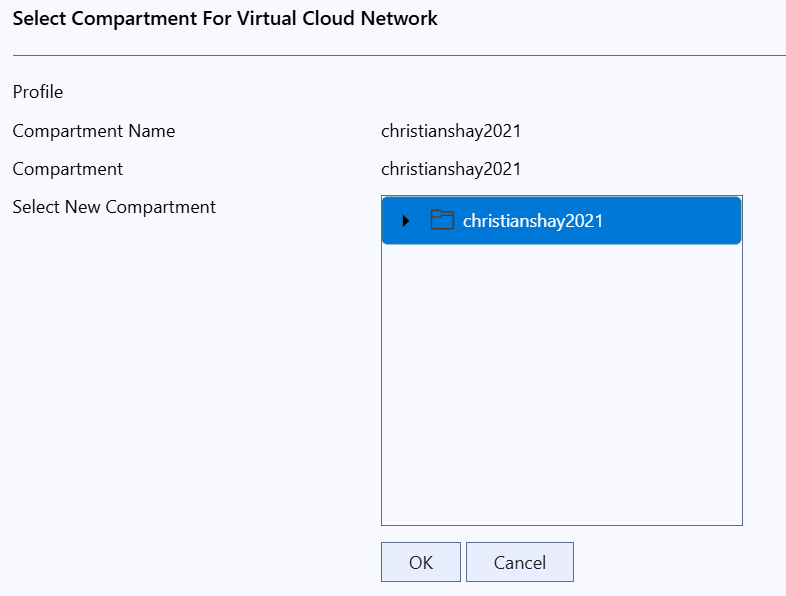 Screenshot of Select Compartment Dialog Screenshot of Select Compartment Dialog