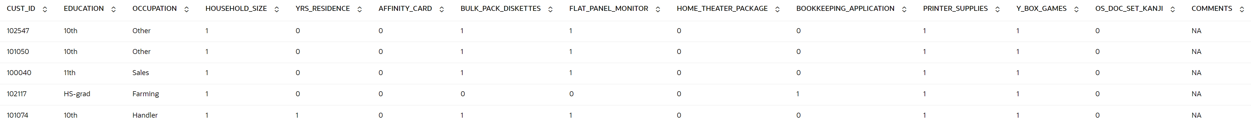 Shows top 5 tows of SUPPLEMENTARY_DEMOGRAPHICS