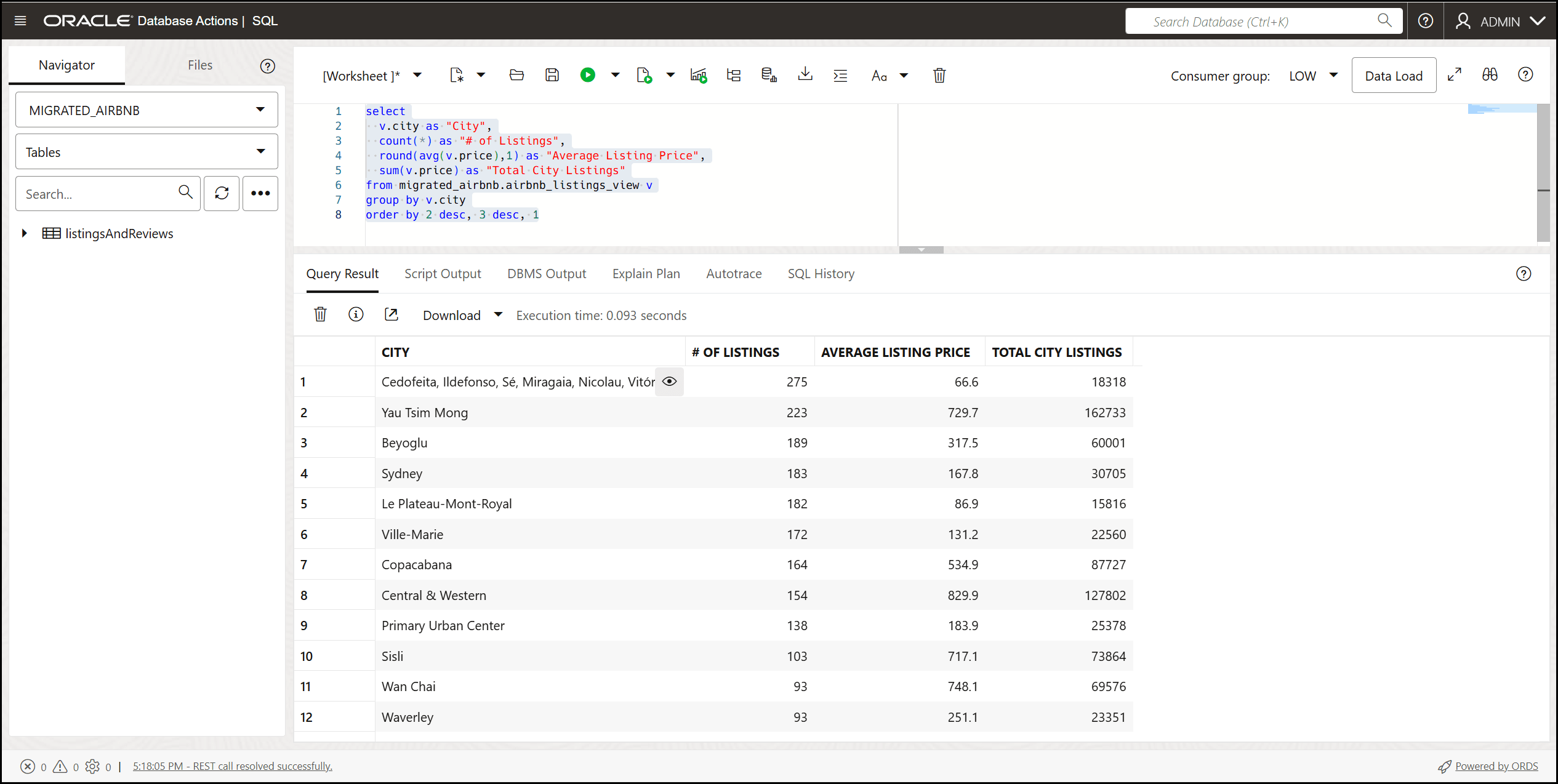 An example of the results from the SELECT with calculations.