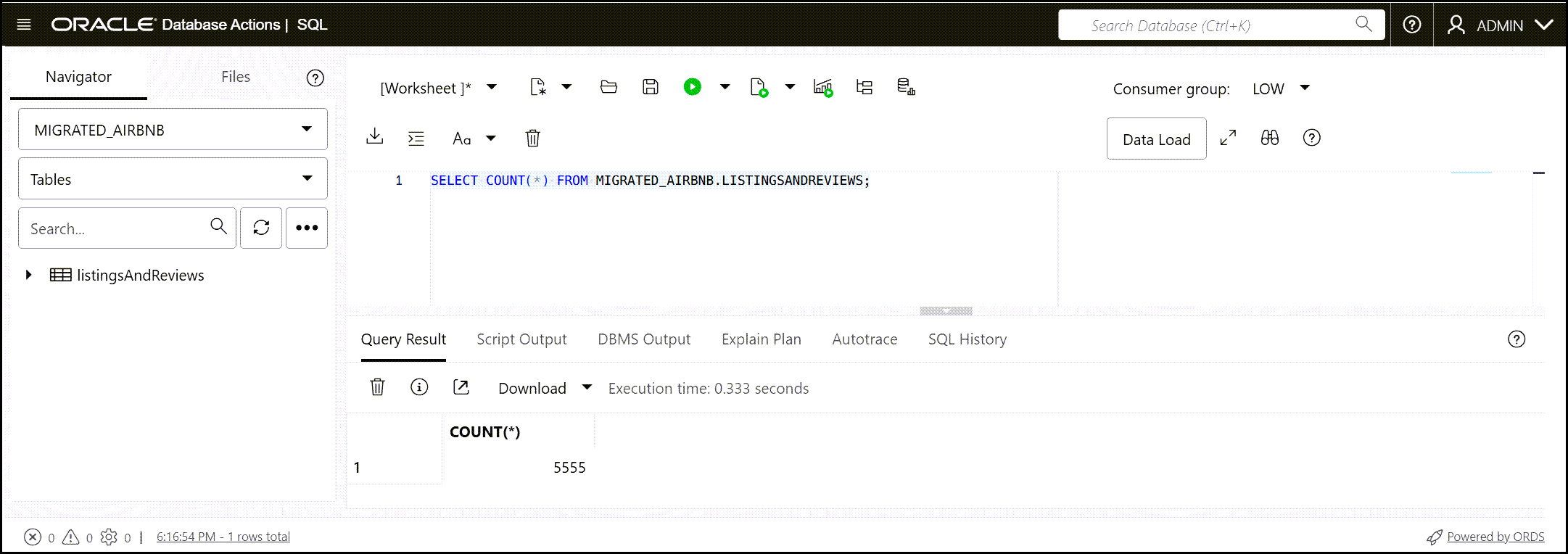 An example of the results of running the SQL query on the imported data.