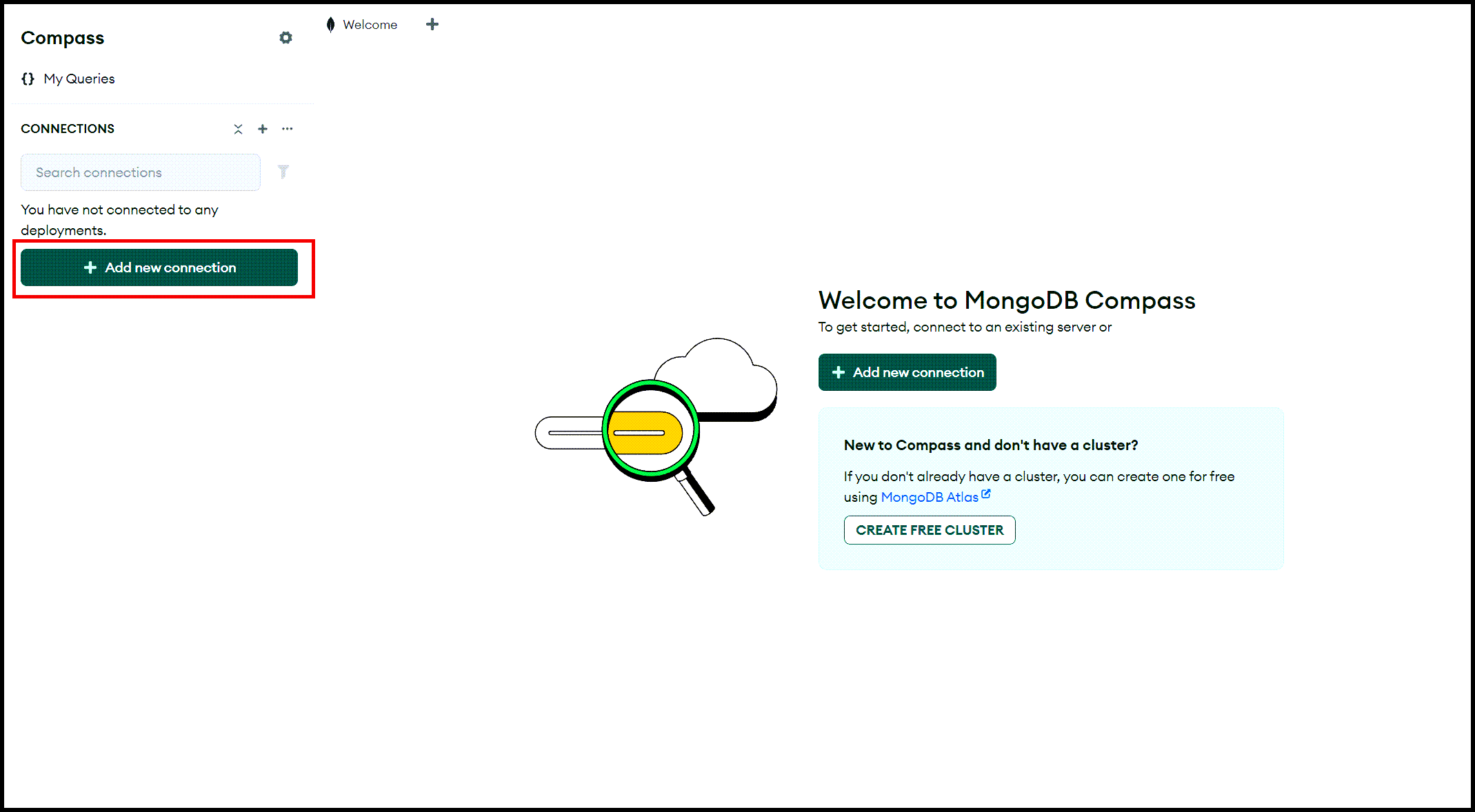 An example of adding a new connection in the Mongo Compass tool.