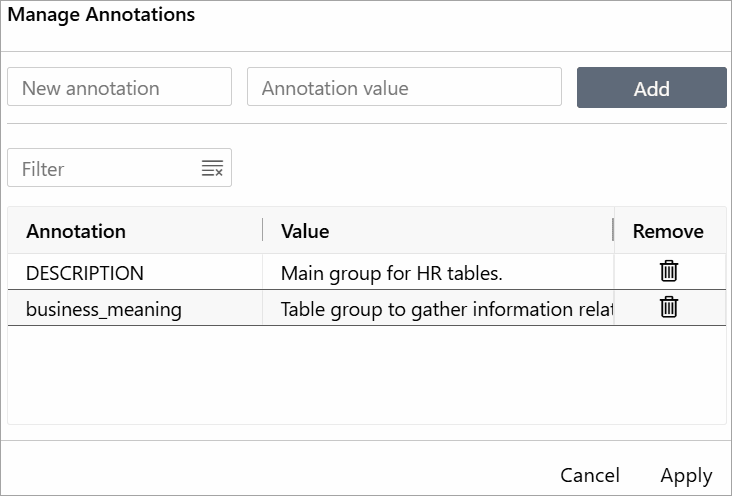 Annotate table groups