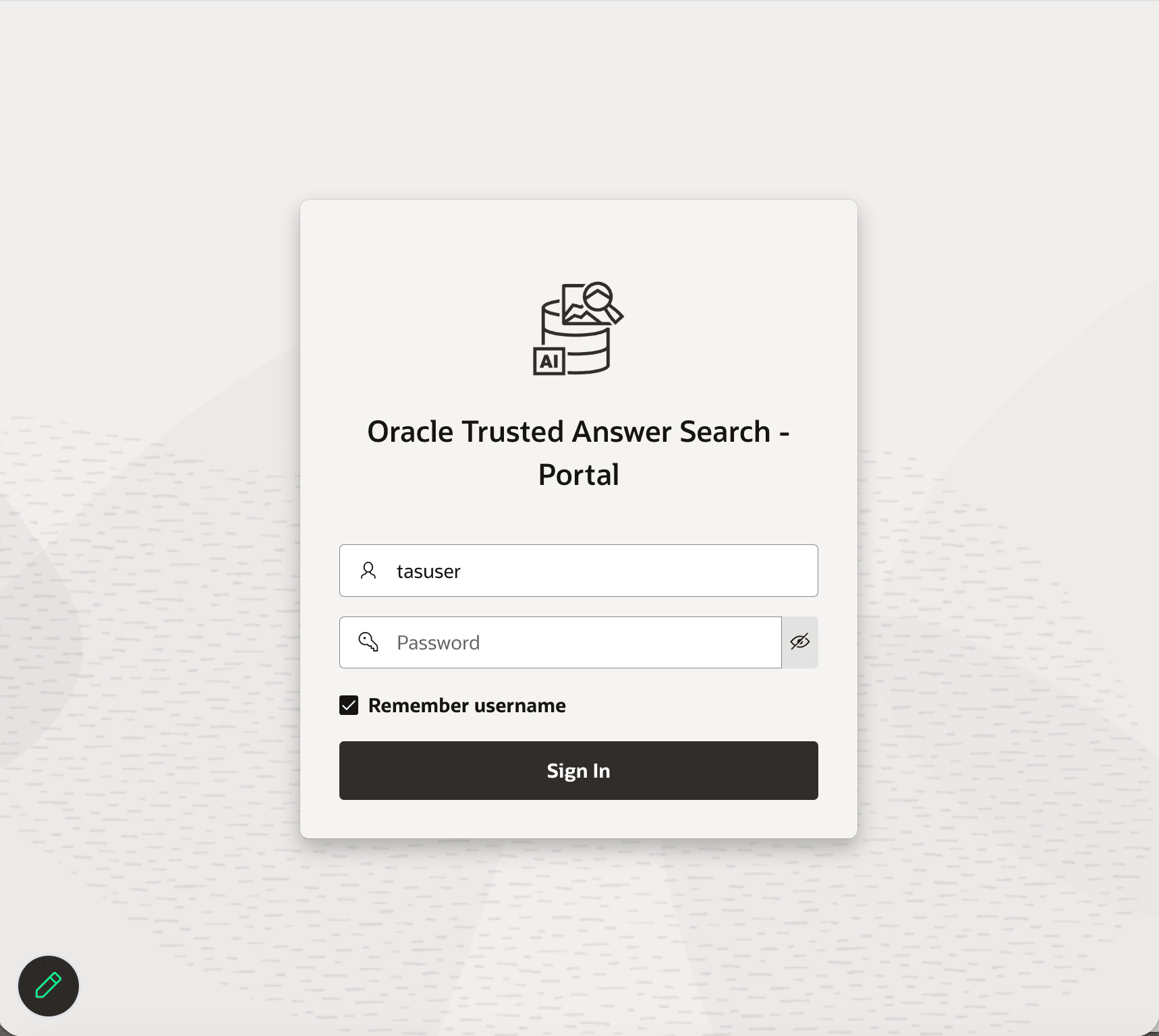 Portal login page ready for tasuser credentials