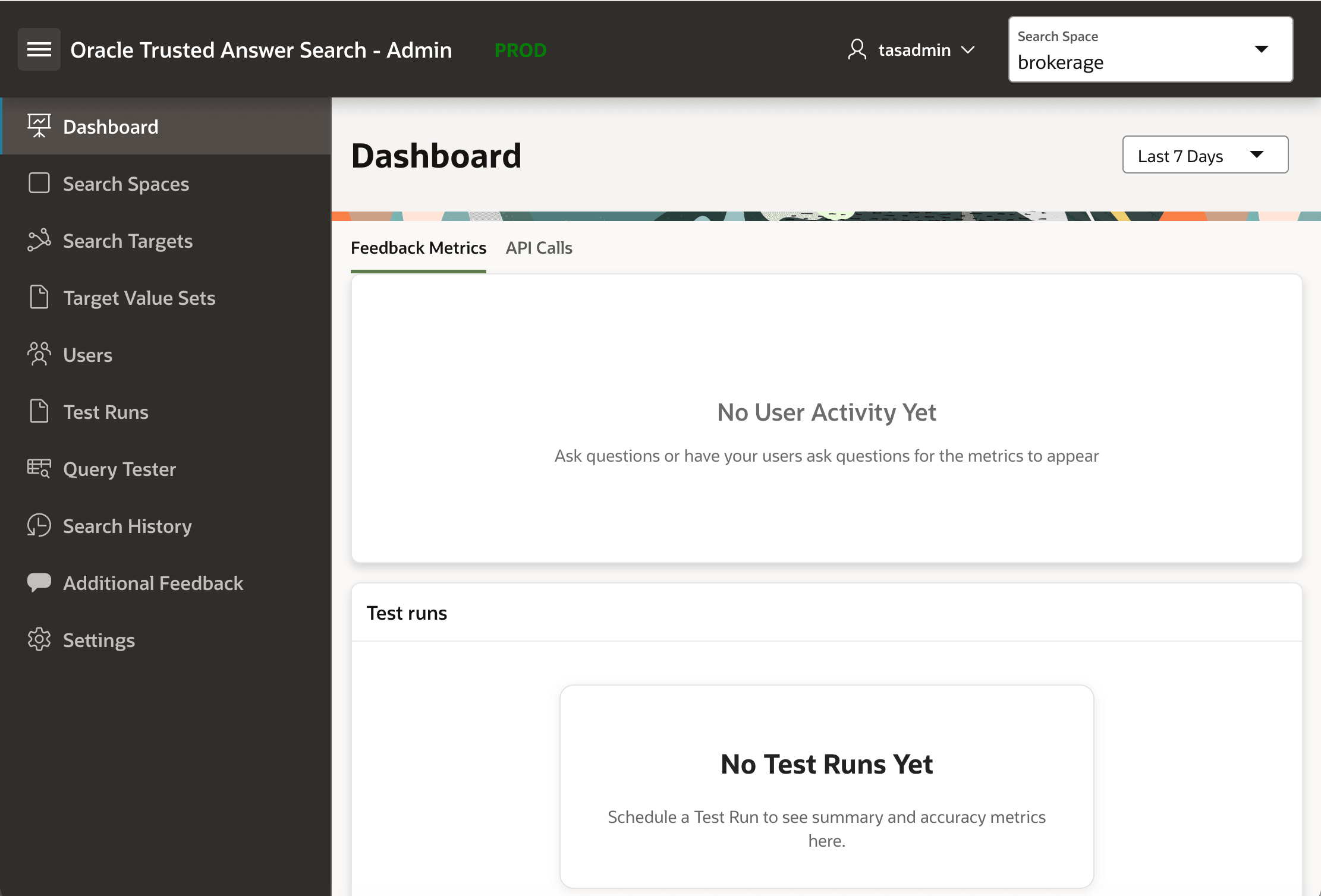Dashboard after login showing the Search Space selector