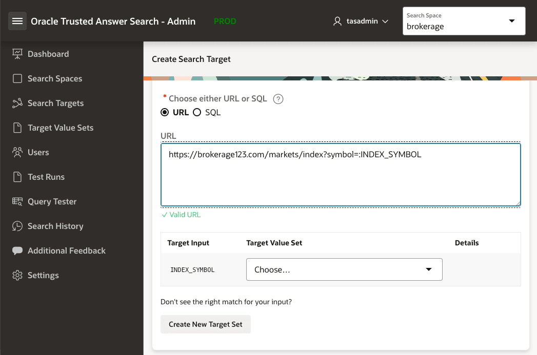 Target Inputs table appears after entering the :INDEX_SYMBOL placeholder