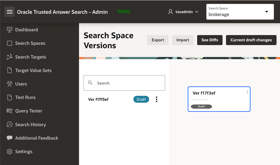 Brokerage version detail page showing the draft node in the version tree
