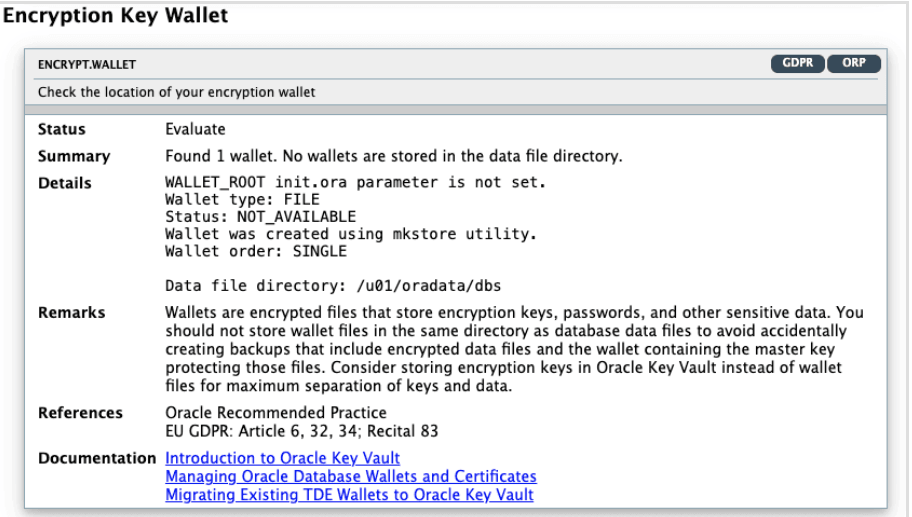Oracle Database Security Assessment Report - Encryption Key Wallet Oracle Database Security Assessment Report - Encryption Key Wallet