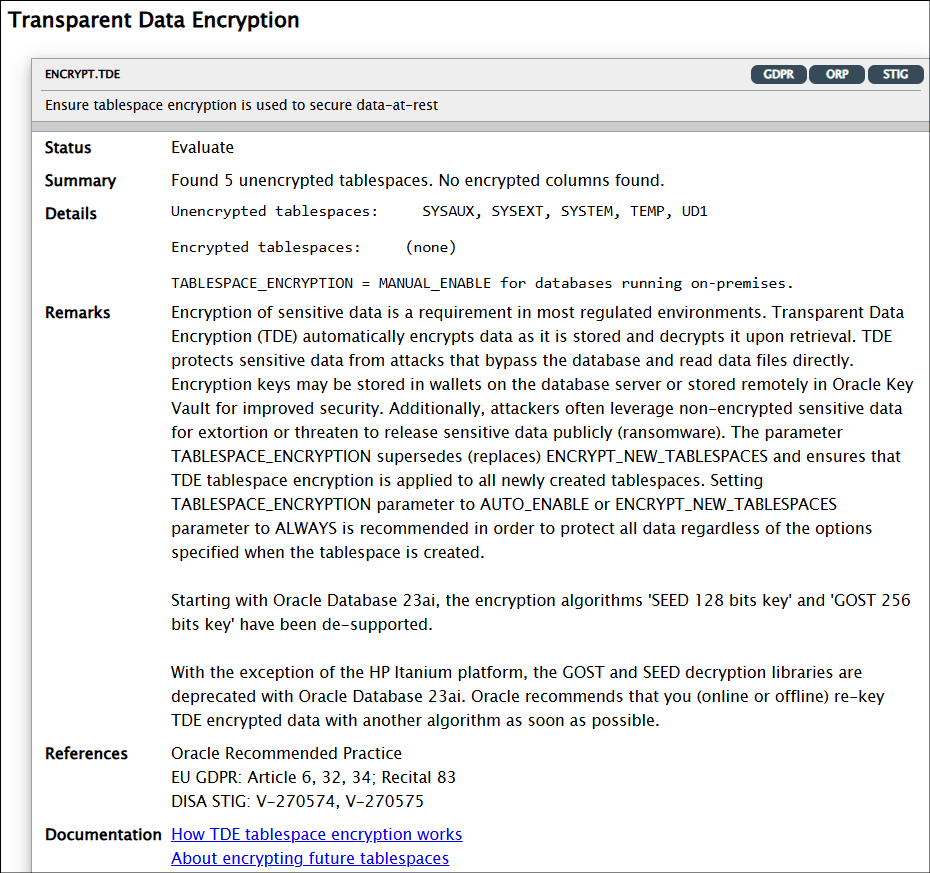 Oracle Database Security Assessment Report - Encryption Oracle Database Security Assessment Report - Encryption