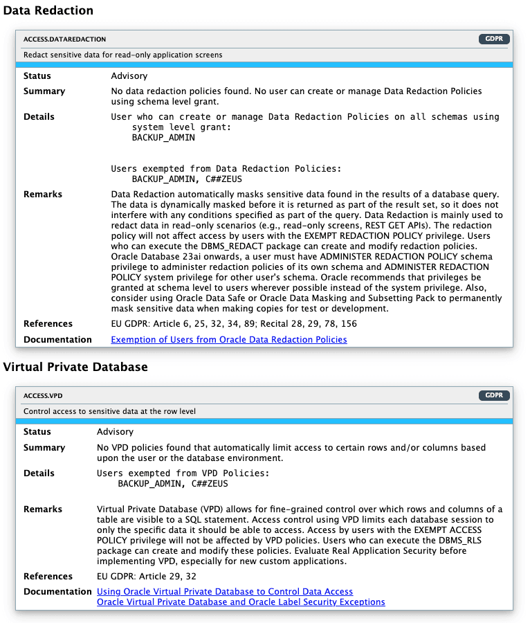 Oracle Database Security Assessment Report - Fine-Grained Access Control Figure 1 shows the Oracle Database Security Assessment Report - Fine-Grained Access Control
