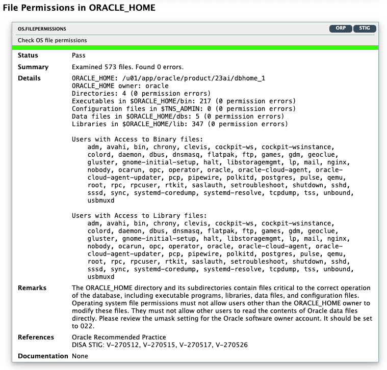 Oracle Database Security Assessment Report - Operating System Figure 1 shows the Oracle Database Security Assessment Report - Operating System