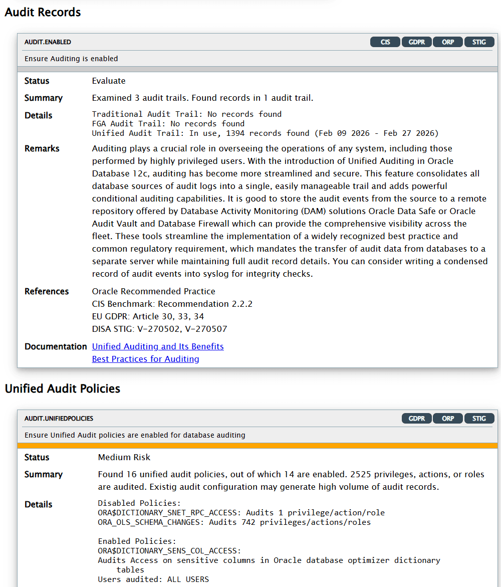 Oracle Database Security Assessment Report - Auditing Oracle Database Security Assessment Report - Auditing