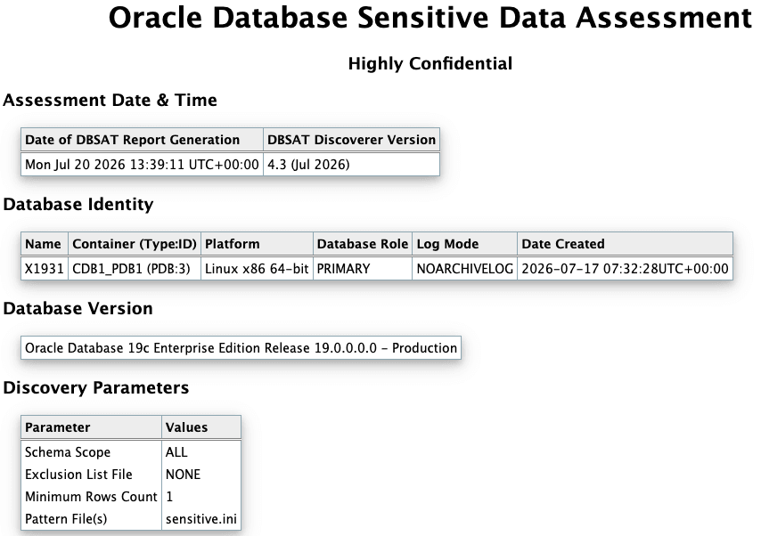 Oracle Database Sensitive Data Assessment Report - High-Level Summary Oracle Database Sensitive Data Assessment Report - High-Level Summary