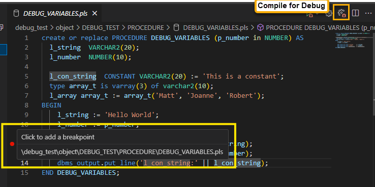 Configure break points
