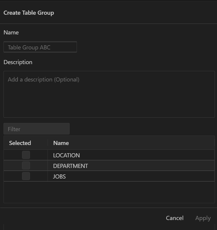 Create a table group