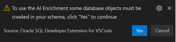 Dialog box to confirm the creation of AI enrichment objects