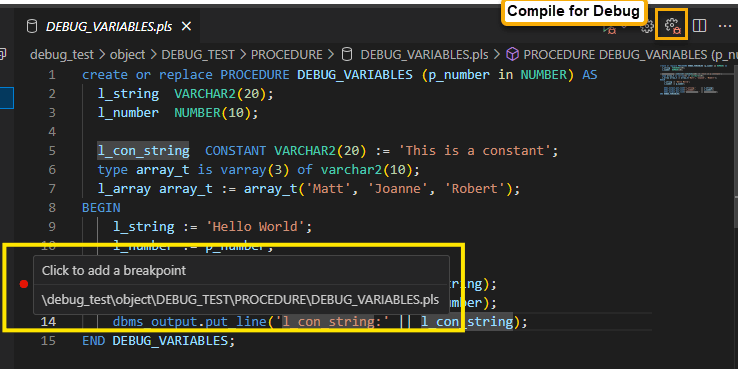 Configure break points Configure break points