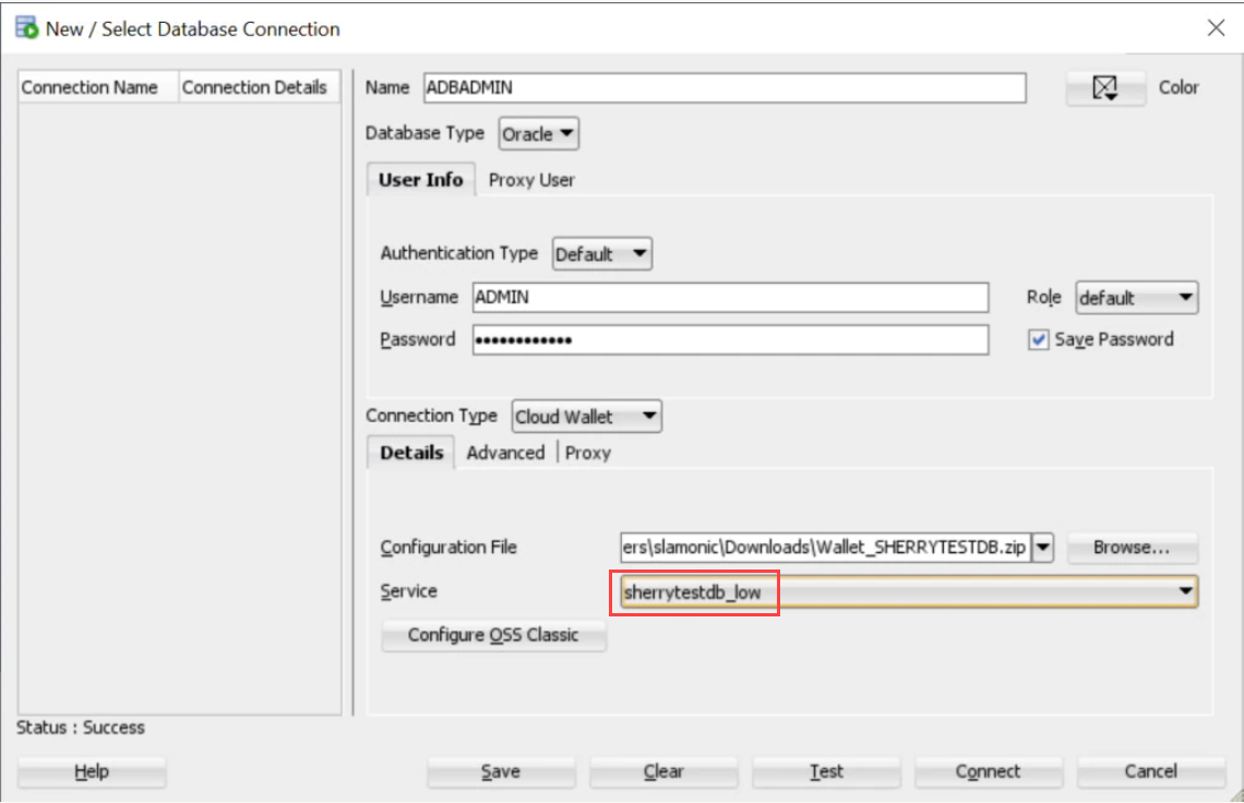 Connect SQL Developer to Oracle ADB