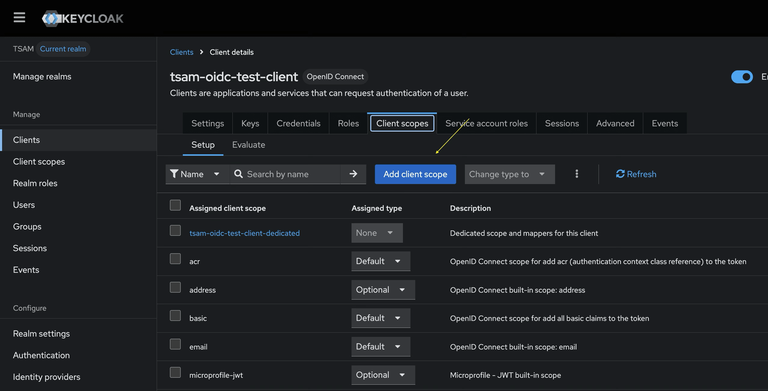 Adding Client Scope to the Client