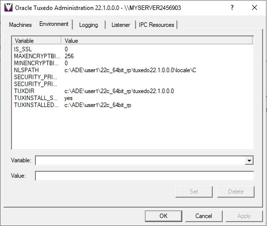 Describes the Oracle Administration Window with Environment Page Displayed Screen.